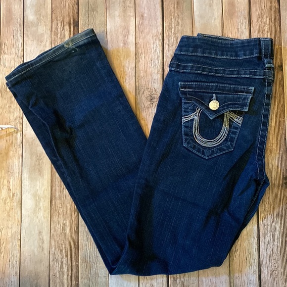 True Religion low rise blue jeans 27 some wear back right hem & front top above - Picture 2 of 11